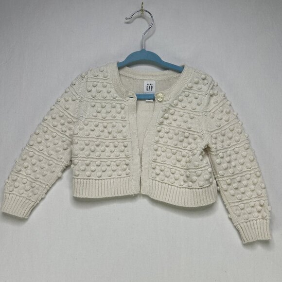 Baby Gap Knit Chunky Cardigan Sweater Cream Ivory Girls 12-18 Month Textured - Picture 1 of 6
